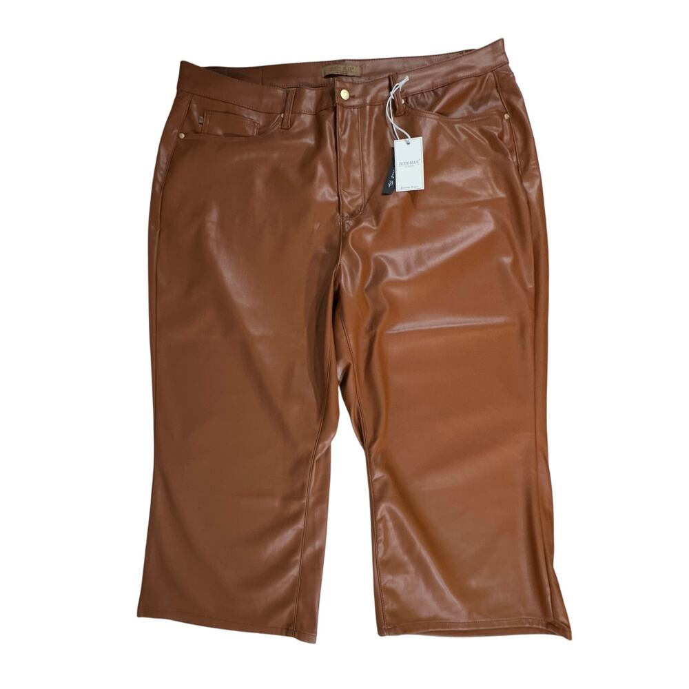 Judy Blue Faux Leather Pants Size 24W (44x24) Brown Wide Leg Cropped
